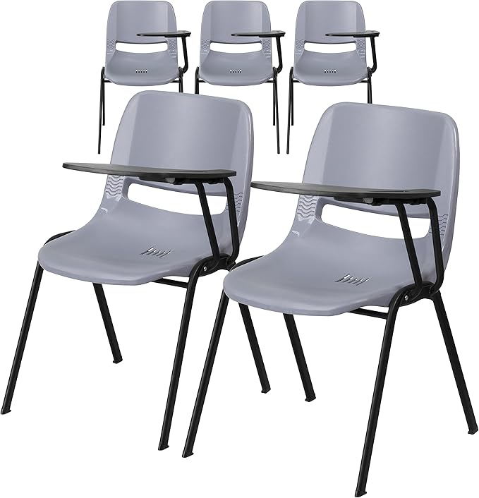 Flash Furniture HERCULES 5 Pack Gray Ergonomic Shell Chair with Left Handed Flip-Up Tablet Arm
