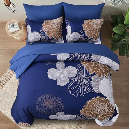 Yiran Navy Brown Comforter Set Queen Bed in a Bag 7 Pieces Floral Soft Microfiber Comforter Bedding Sets Bed Set with Comforter, Sheets, Pillowcases & Shams 90"×90"