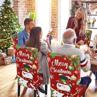 U'Artlines Christmas Chair Covers Set of 6, Removable Washable Merry Christmas Dining Chair Seat Covers Stretch Protector Slipcovers for Dining Room Kitchen Holiday Party Decor, Snowman