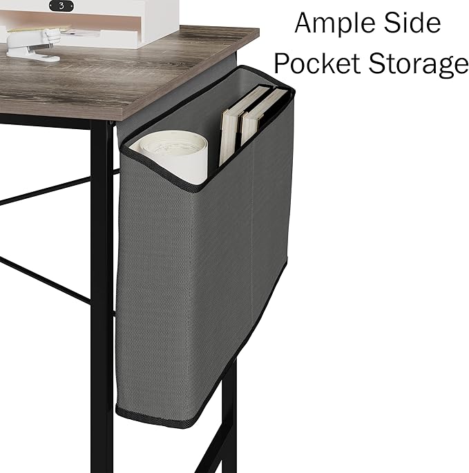 Lavish Home Modern Computer Desk with Industrial Style Woodgrain Look and Steel for Home Office, Bedroom, or Craft Table, with Storage Bag, (L) 47” x (W) 23.5” x (H) 29.5”, Gray