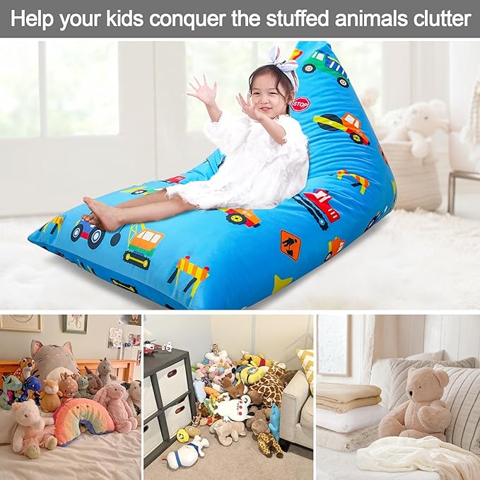 Jorbest Stuffed Animal Storage, Construction Stuffed Animal Bean Bag Storage, Soft Velvet Bean Bag Cover for Stuffed Animals, Bean Bag Chair for Kids and Adults - Cover ONLY (200L/52 Gal)