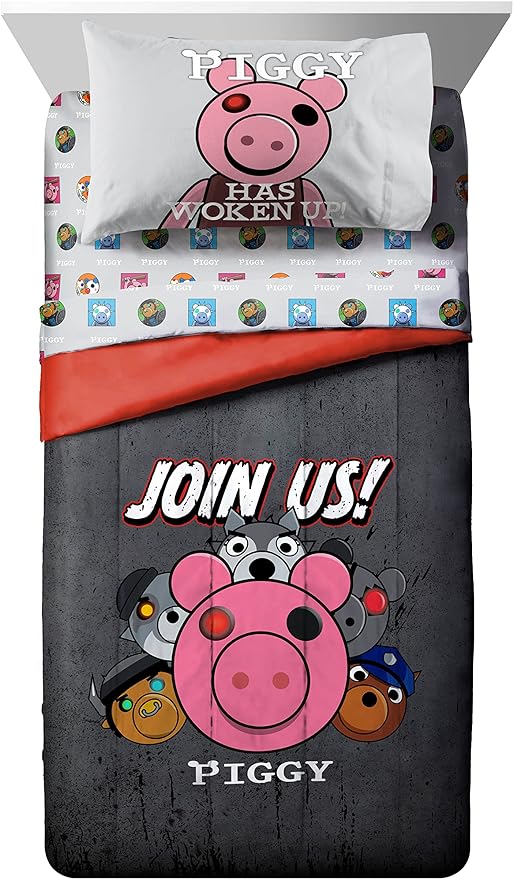 Jay Franco Piggy Join US 5 Piece Twin Size Bed Set - includes Comforter & Sheet Set - Super Soft Fade Resistant Polyester (Official Piggy Product)