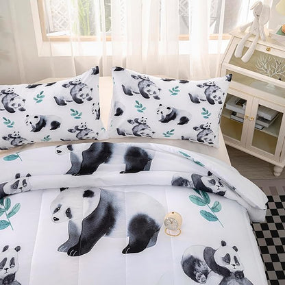 CVHOUSE Panda Bedding Set,Panda Comforter King,Cute Panda Comforter Set for Girls Kids Teens,Kawaii Panda Quilt Set with 1 Comforter and 2 Pillow Cases- 3 Piece