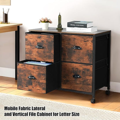 TOPSKY 4 Drawers Mobile Fabric Lateral File Cabinet with Casters for Letter SIze File (Black)