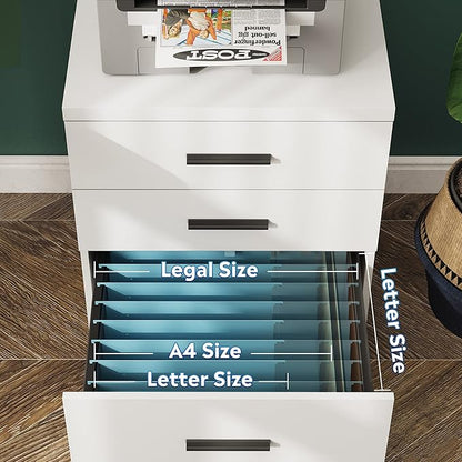 DEVAISE 3 Drawer File Cabinet for Home Office, Wood Under Desk Filing Cabinet, Rolling Printer Stand with Wheels, White
