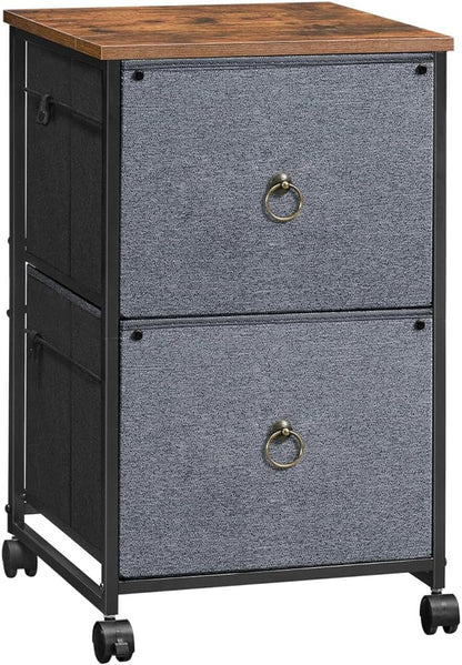 HOOBRO 2 Drawer Mobile File Cabinet, Rolling Printer Stand, Vertical Filing Cabinet, Office Cabinet, Filing Cabinet for Home Office, A4/Letter Size, Nonwovens Drawer, Rustic Brown and Gray BFG20WJ01