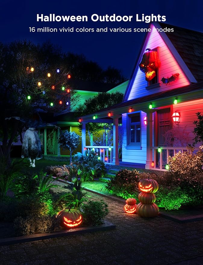 Govee Smart Outdoor String Lights H7021, RGBIC Warm White 96ft (2 Ropes of 48ft) LED Bulbs for Halloween Decorations, Christmas, WiFi Patio Lights Work with Alexa, Google, APP Control, IP65 Waterproof
