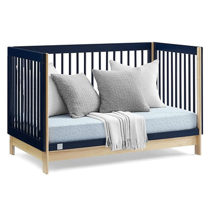Delta Children babyGap Tate 4-in-1 Convertible Crib + Brannan Bear Bookcase with Bins + Brannan Bear Wall Shelf with 4 Hooks, Navy/Natural (Bundle)