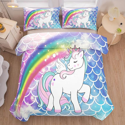 Tailor Shop Unicorn Comforter Sets Twin Size,Blue Unicorn Bedding Sets for Girls Kids Teens with 1 Pillowcase……