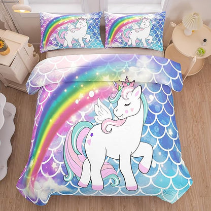 Tailor Shop Unicorn Comforter Sets King Size,Blue Unicorn Bedding Sets for Girls Kids Teens with 2 Pillowcase……
