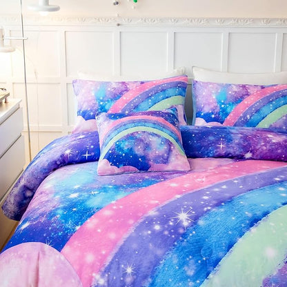 Tie Dye Comforter Girls Twin Comforter Set, 6 Pieces Colorful Rainbow Bed in A Bag, Pastel Gradient Galaxy Bedding Sets with Sheets, Comforter and Pillowcases for Teens Kids