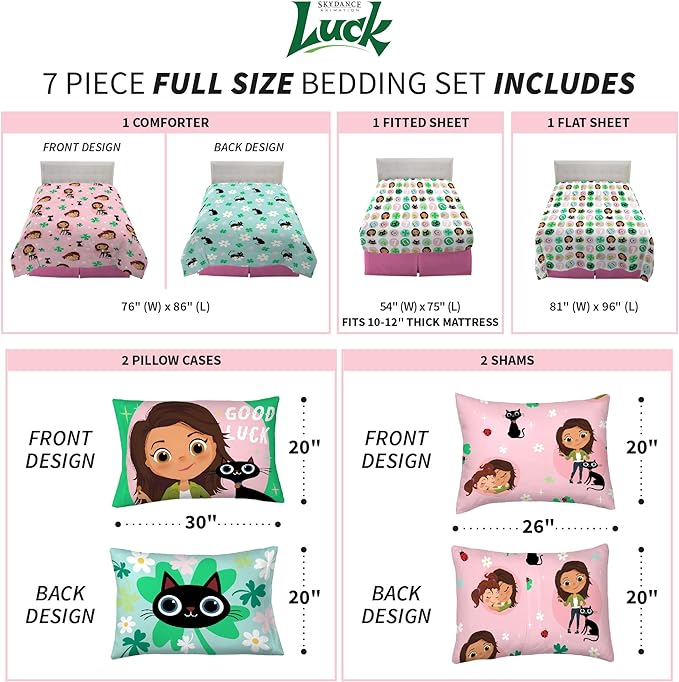 Skydance Luck Kids Bedding Super Soft Comforter and Sheet Set with Sham, 7 Piece Full Size, By Franco