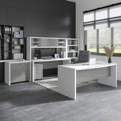Bush Business Furniture Echo Bow Front Desk, 72W, Pure White and Shiplap Gray