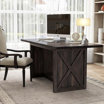YITAHOME 6FT Conference Table Executive Desk, 70.8’’ Large Meeting Seminar Table for Office with Thicken Wood Frame, Farmhouse Rectangular Computer Desk for Home Business, Rustic Oak