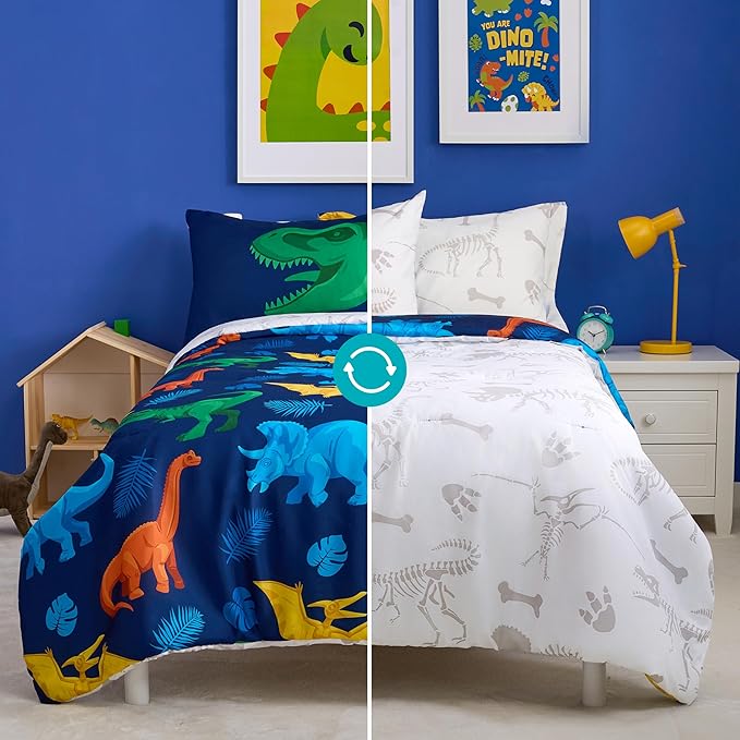 Joiedomi Kid Twin Comforter Set - 5 Piece Dinosaur Bedding Set for Boys/Girls - Super Soft Microfiber Bed in a Bag with Comforter, Sheets, Pillowcase & Sham