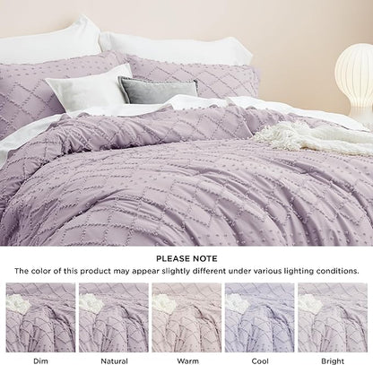 Bedsure Twin/Twin XL Comforter Set - Lavender Boho Twin Extra Long Comforter Set for College, Shabby Chic Dorm Bedding Set, 2 Pieces Modern Farmhouse Bed Set, includes 1 Pillow Sham