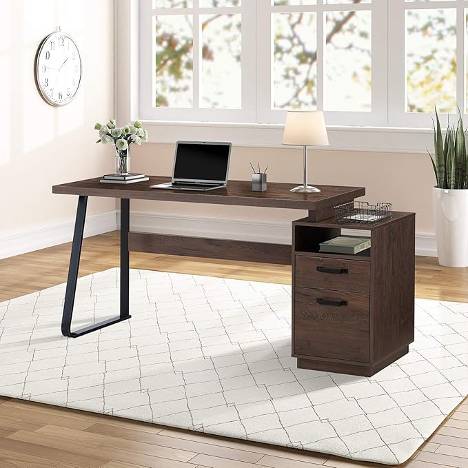 NicBex Laik-DW-00004-DX Desks, 65.3" W x 23.6" D x 30" H, Brown