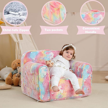 Comfy Toddler Chair Kids Chair,Toddler Foam Chair,Kids Armchair Toddler Couch Baby Kids Sofa Reading Chair with Glow in The Dark(Glow Pink)
