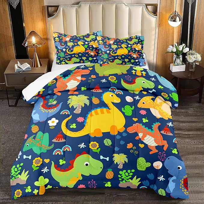 Dinosaur Bedding Full for Boys - Dinosaur Bedding Set for Kids Bedroom Dinosaur Bedding Full Blue Dinosaur Comforter Boys Room Decor Dinosaur Comforter, Full (1 Comforter 2 Pillowcases)