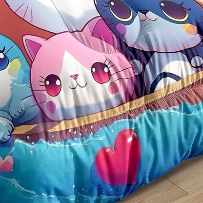Cat Bedding Set Full Size - Girls Bedding Cute Cat Comforter Set for Girls Kids Teens Soft Breathable Animal Bedding Kid Comforter Set for All Season, 1 Comforter 2 Pillowcase