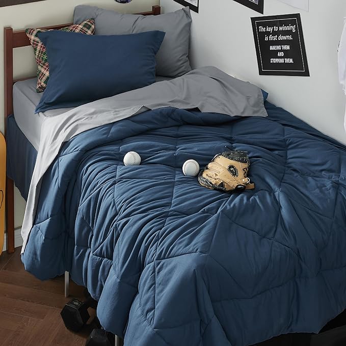 Bedsure Navy Twin XL Comforter Set - 5 Pieces Reversible Twin XL Bedding Sets, Navy Bed Set with Comforters, Sheets, Pillowcase & Sham