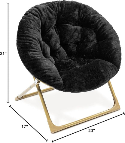 Milliard Mini Cozy Chair for Kids, Sensory Faux Fur Folding Saucer Chair for Toddlers, Black
