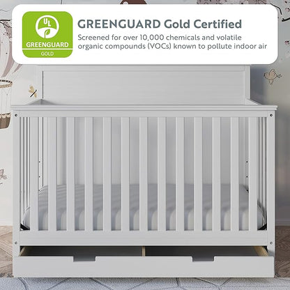 STORKCRAFT Homestead 5-in-1 Convertible Crib with Drawer (Pebble Gray) – GREENGUARD Gold Certified, Crib with Drawer Combo, includes Nursery Storage Drawer, Converts to Toddler Bed and Full-Size Bed