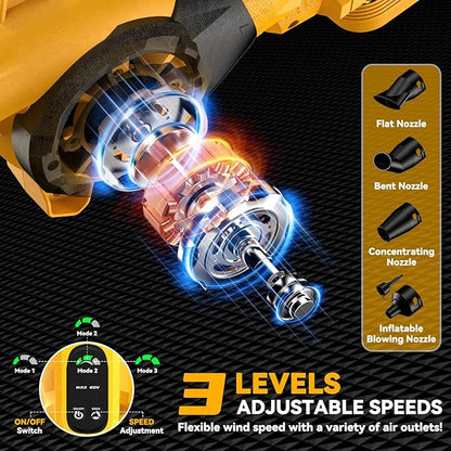 Cordless Leaf Blower for Dewalt 20V Battery, 3 Speed Modes Up to 200MPH, 270° Rotatable Electric Leaf Blower with 4 Blowing Nozzles(No Battery)