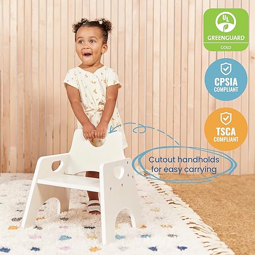 ECR4Kids Stackable Wooden Toddler Chair, 8in, Kids Furniture, White Wash, 2-Pack