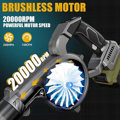 LIVOWALNY Lightweight Battery Leaf Blower: Cordless Battery Operated Blower for Dewalt 20v Battery - Electric Leaf Blowers & Vacuum 2-in-1 with 3 Speed Mode for Yard Driveway Patio Garage Sidewalk