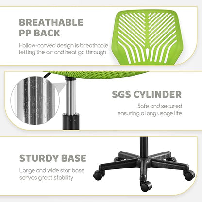 Yaheetech Kids Cute Desk Chair Small Computer Desk Chair for Teens Low-Back Armless Study Chair Swivel Task Chair Bedroom School Chair with Lumbar Support, Green