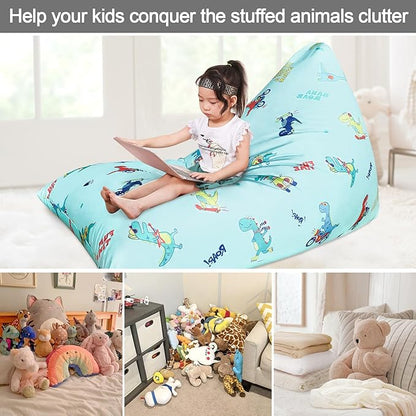 Jorbest Stuffed Animal Storage, Dinosaur Bean Bag Chair, Stuffed Animal Storage Bean Bag Chair for Kids and Adults, Dinosaur Bean Bag for Boys and Girls - Cover ONLY (Dinosaur 200L/52 Gal)