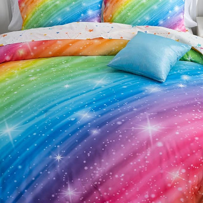 Btargot Super Soft 6 Pieces Gradient Star Ring Comforter Set, Colorful Glitter Rainbow Star Pattern Bedding Set for Boys Girls Teens,Full Multicolor