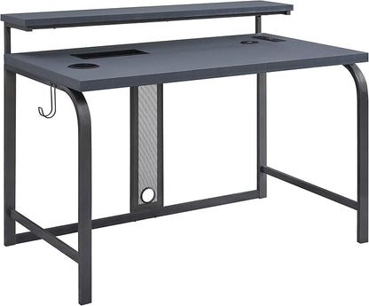 OSP Home Furnishings Reload Gaming Desk with Wireless Charging, USB Power Hub, and Remote Controlled RGB LED Lights, Matte Grey Carbon Fiber