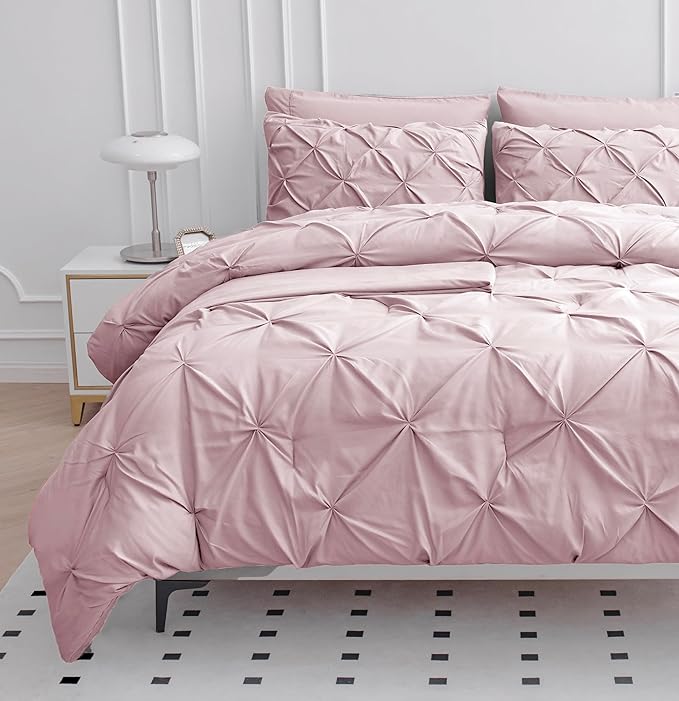 Lane Linen California King Comforter Set, 7 Piece Cal King Bed in a Bag, Pintuck Cal King Bedding Set, Soft Cali King Bed Set, Cal King Bed Comforter Sets with Sheets, Pillowcases & Shams - Sepia Rose