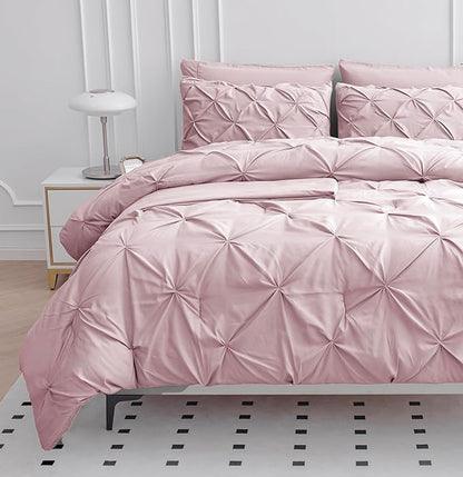 Lane Linen California King Comforter Set, 7 Piece Cal King Bed in a Bag, Pintuck Cal King Bedding Set, Soft Cali King Bed Set, Cal King Bed Comforter Sets with Sheets, Pillowcases & Shams - Sepia Rose