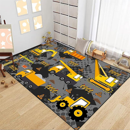 Construction Rugs for Boys Room Play Rug for Cars and Trucks Car Rug Play Mat Kids Rugs for Playroom Car Rug for Boys Room Construction Decor for Boys Room,Grey 2'5''×4'