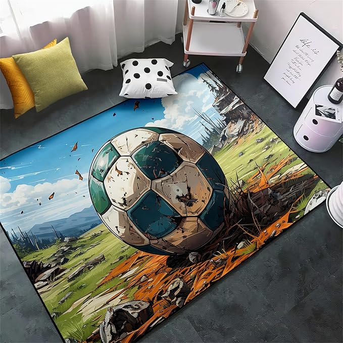 Football Rug for Boys Bedroom - Kids Rug Football Rug Basketball Rugs for Teen Boys Bedroom Football Carpet for Boys Bedroom Football Rugs for Boys Girls Sports Room,4'5''×6'
