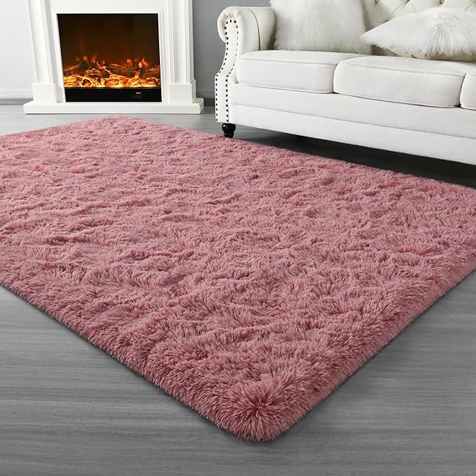 Super Soft Fluffy Shaggy Rugs for Living Room Bedroom, Fuzzy Plush Area Rugs for Girls Kids Room Nursery Home Decor, Furry Dorm Rug Cute Non-Slip Indoor Floor Carpet 4x6 Feet, Blush
