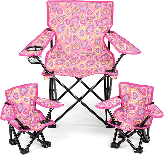Emily Rose Kids Folding Chair | Beach Chair with Safety Lock- Camping Chair for Boyos Girls Toddler with Cup Holder & Carry Case- Tailgate, Travel, Lawn- for Indoor & Outdoor (Playful Hearts)