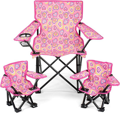 Emily Rose Kids Folding Chair | Beach Chair with Safety Lock- Camping Chair for Boyos Girls Toddler with Cup Holder & Carry Case- Tailgate, Travel, Lawn- for Indoor & Outdoor (Playful Hearts)