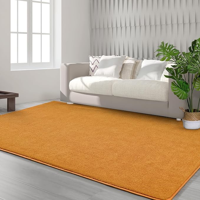 Area Rugs for Bedroom Living Room, 6x9 Orange Super Soft Comfy Thickened Memory-Foam Indoor Carpets, Modern Aesthetic Minimalist Carpet for Boys Girls Adults Apartment Nursery Home Décor