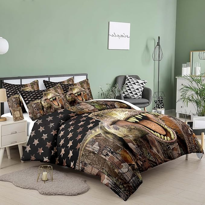 Tailor Shop Dinosaur Boys Comforter Sets Queen Size,Dinosaur Bedding Sets for Kids Teens,Camo Comforter Sets American Flag Comforter Sets with 1 Comforter 2 Pillowcase…