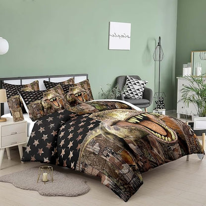 Tailor Shop Dinosaur Boys Comforter Sets Twin Size,Dinosaur Bedding Sets for Kids Teens,Camo Comforter Sets American Flag Comforter Sets with 1 Comforter 1 Pillowcase…