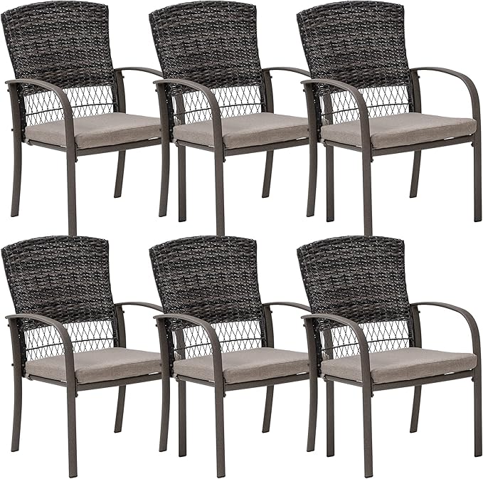 Pamapic 6 Piece Patio Dining Chair, Outdoor Dining Chair, Patio Wicker Chair for Backyard Garden Deck Poolside/Removable Cushions(Beige)