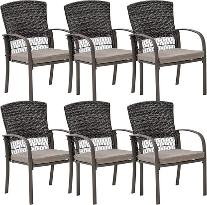 Pamapic 6 Piece Patio Dining Chair, Outdoor Dining Chair, Patio Wicker Chair for Backyard Garden Deck Poolside/Removable Cushions(Beige)