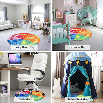 Eanpet Alphabet Circle Rug for Nursery 4ft Round Area Rug for Boys and Girls Nonslip Kids Carpet for Playroom Educational Baby Play Mat Large Indoor Floor Mats for Children Toddlers,Rainbow