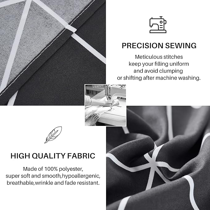 Black & White Comforter Bed in a Bag King for Kids Adults, 3Pcs Reversible Geometric Bedding Set with 2 Pillow Shams for All Seasons (King,104x90inches)