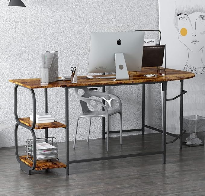 Anivia 68.9" Reversible L Shaped Desk with Storage Shelves - Corner Computer Desks Gaming Table Workstation for Home Office, Writing, Study, Caramel Brown