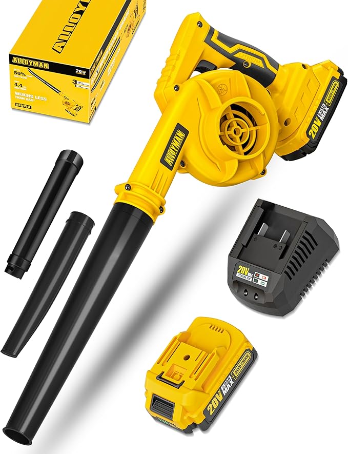 Alloyman Leaf Blower, 20V Cordless Leaf Blower, Leaf Blower Cordless with 2.0Ah Battery and Charger, Electric Leaf Blower for Yard Cleaning/Snow Blowing.